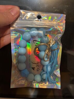 Light Blue Beaded Tassel Keychain Wristlet